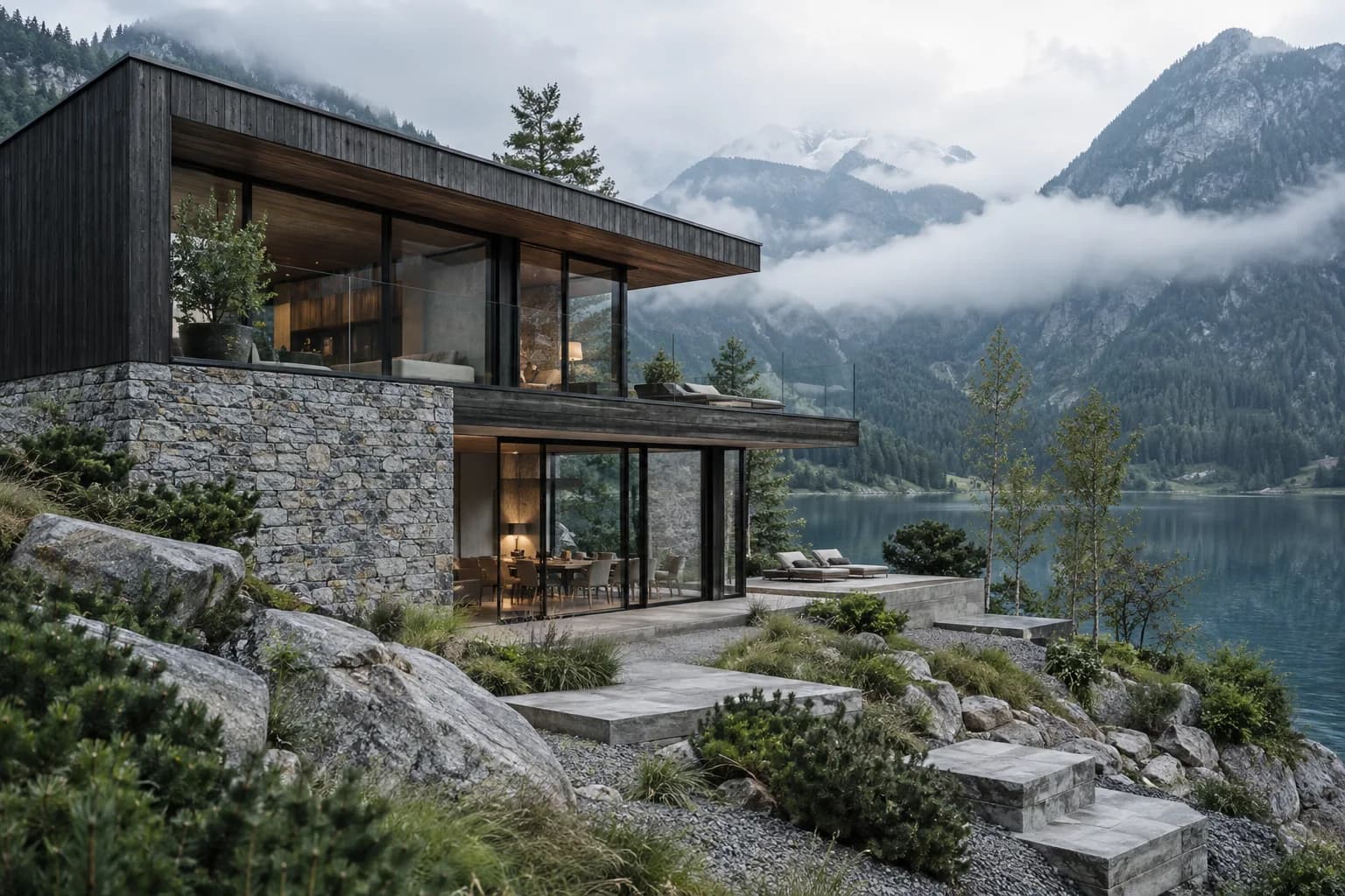 Fictional property by an Alpine lake